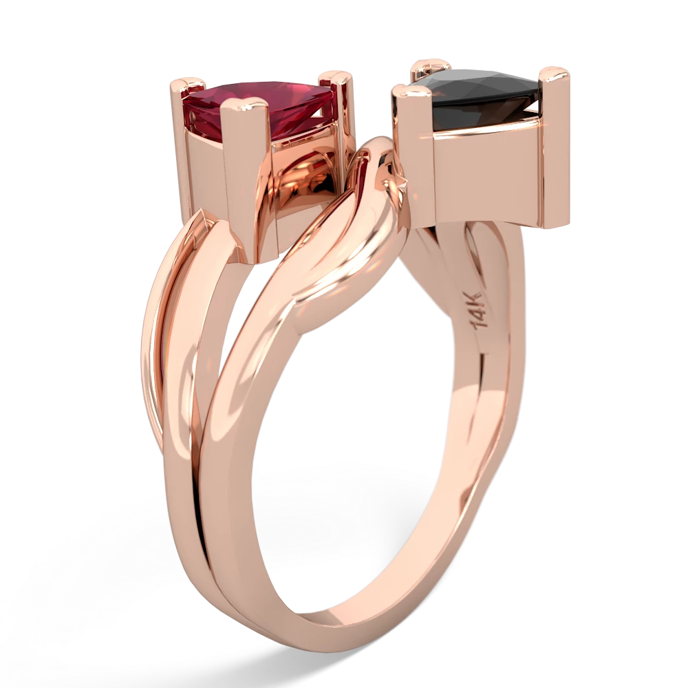 Lab Ruby Split Band Swirl 14K Rose Gold ring R2341