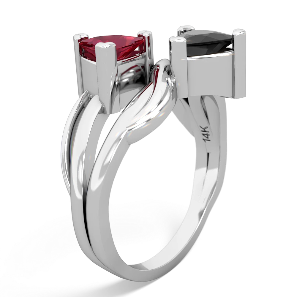 Lab Ruby Split Band Swirl 14K White Gold ring R2341