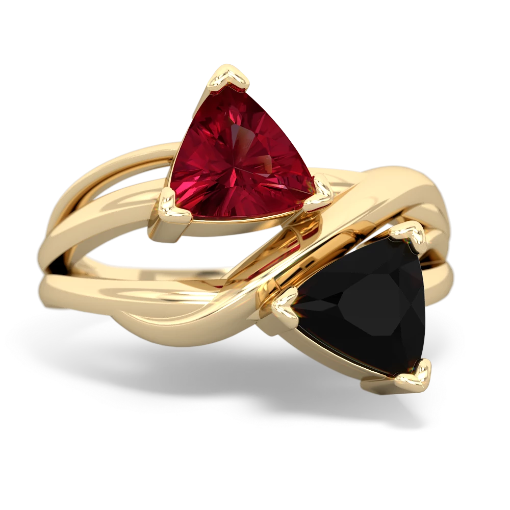 Lab Ruby Split Band Swirl 14K Yellow Gold ring R2341