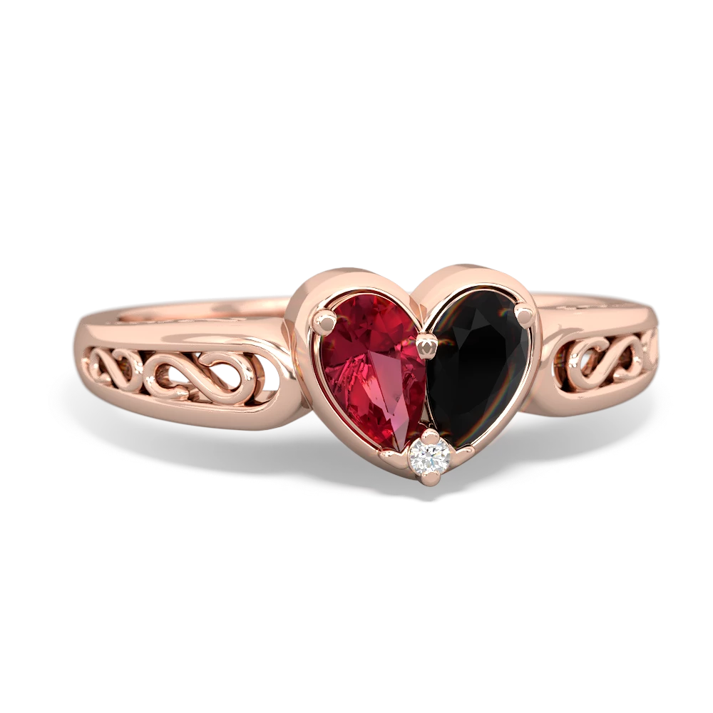 Lab Ruby Filligree 'One Heart' 14K Rose Gold ring R5070