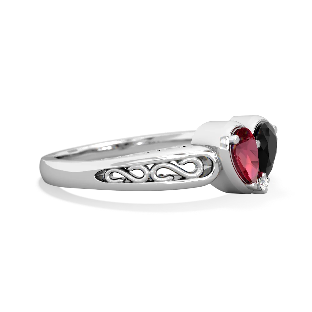 Lab Ruby Filligree 'One Heart' 14K White Gold ring R5070