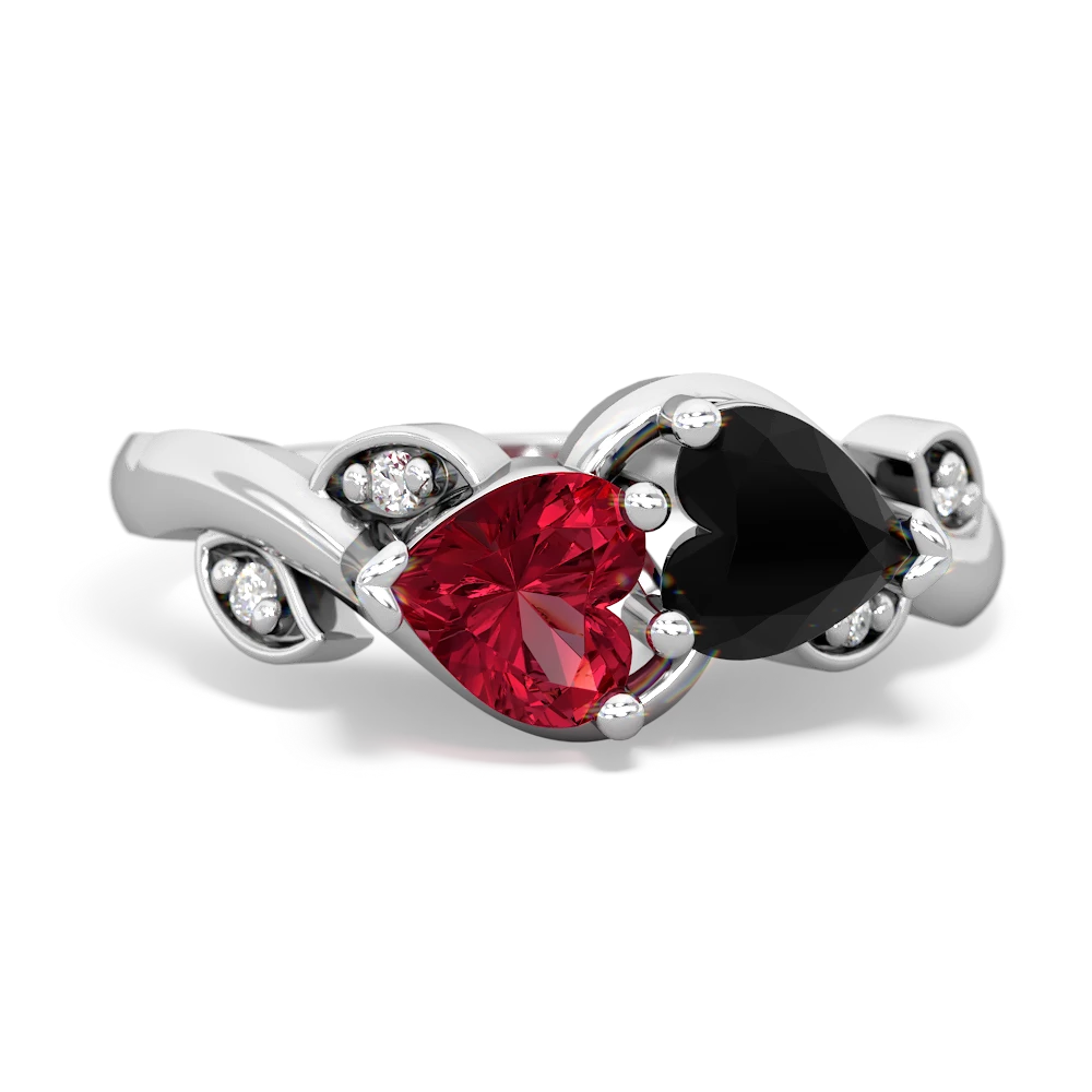 Lab Ruby Floral Elegance 14K White Gold ring R5790