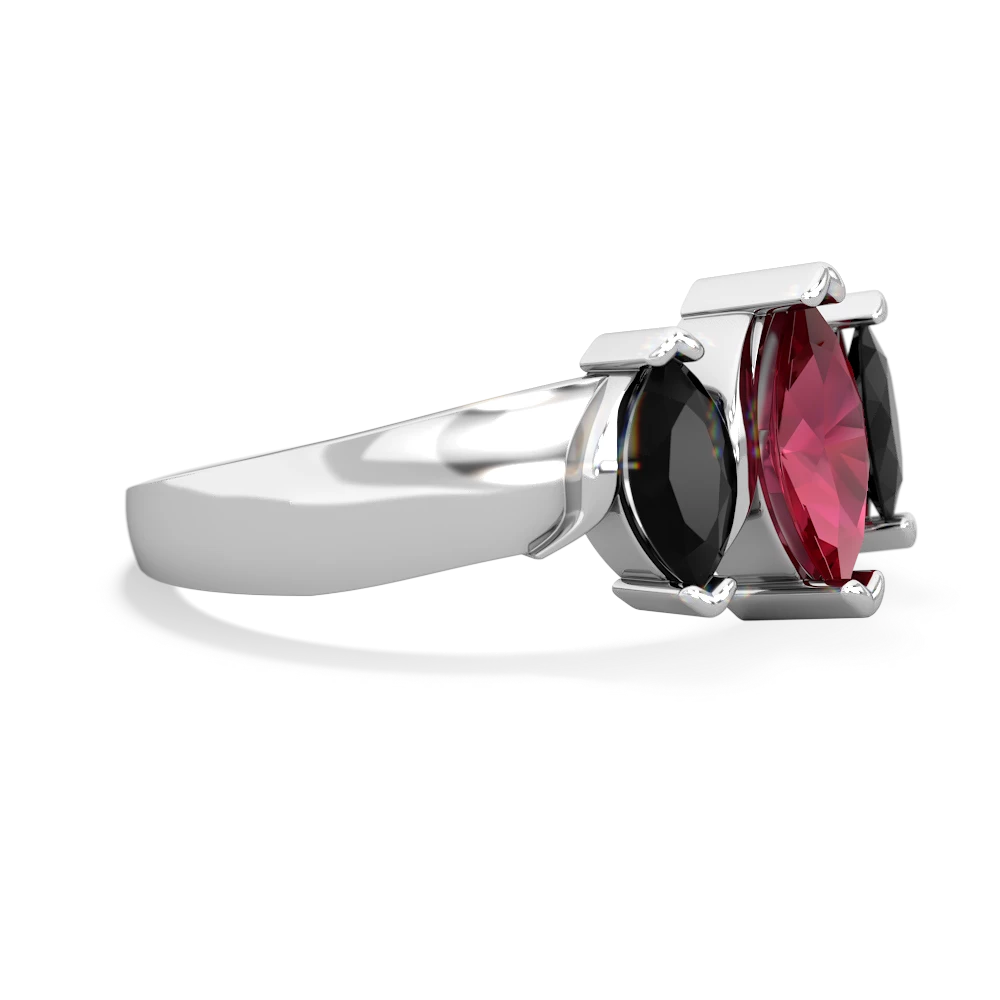 Lab Ruby Three Peeks 14K White Gold ring R2433