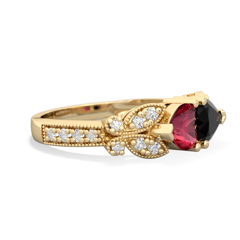 Lab Ruby Diamond Butterflies 14K Yellow Gold ring R5601