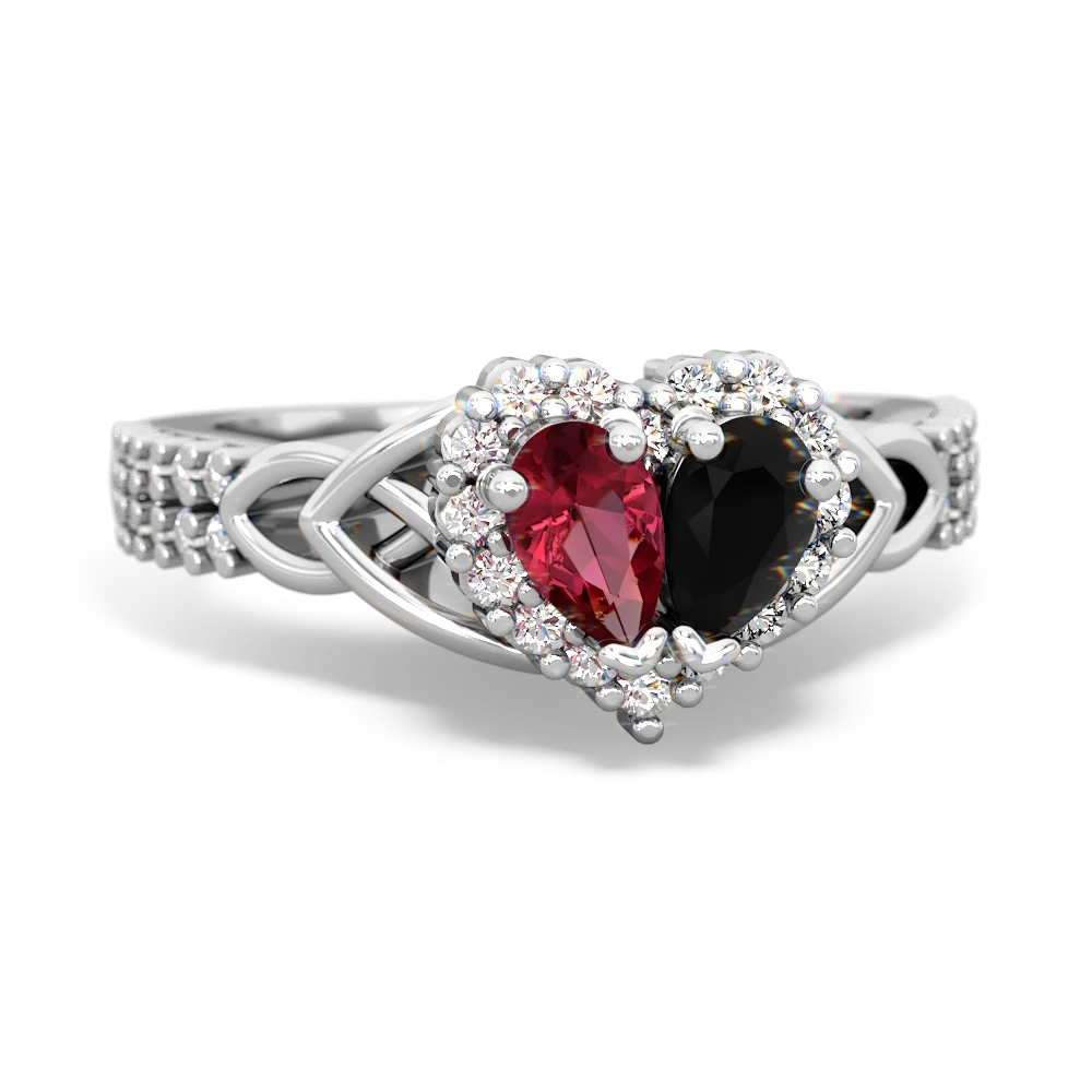 Lab Ruby Celtic Knot Two Hearts As One 14K White Gold ring R2644HRT