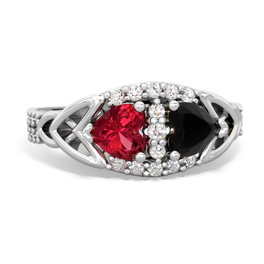 Lab Ruby Sparkling Celtic Knot 14K White Gold ring R2645