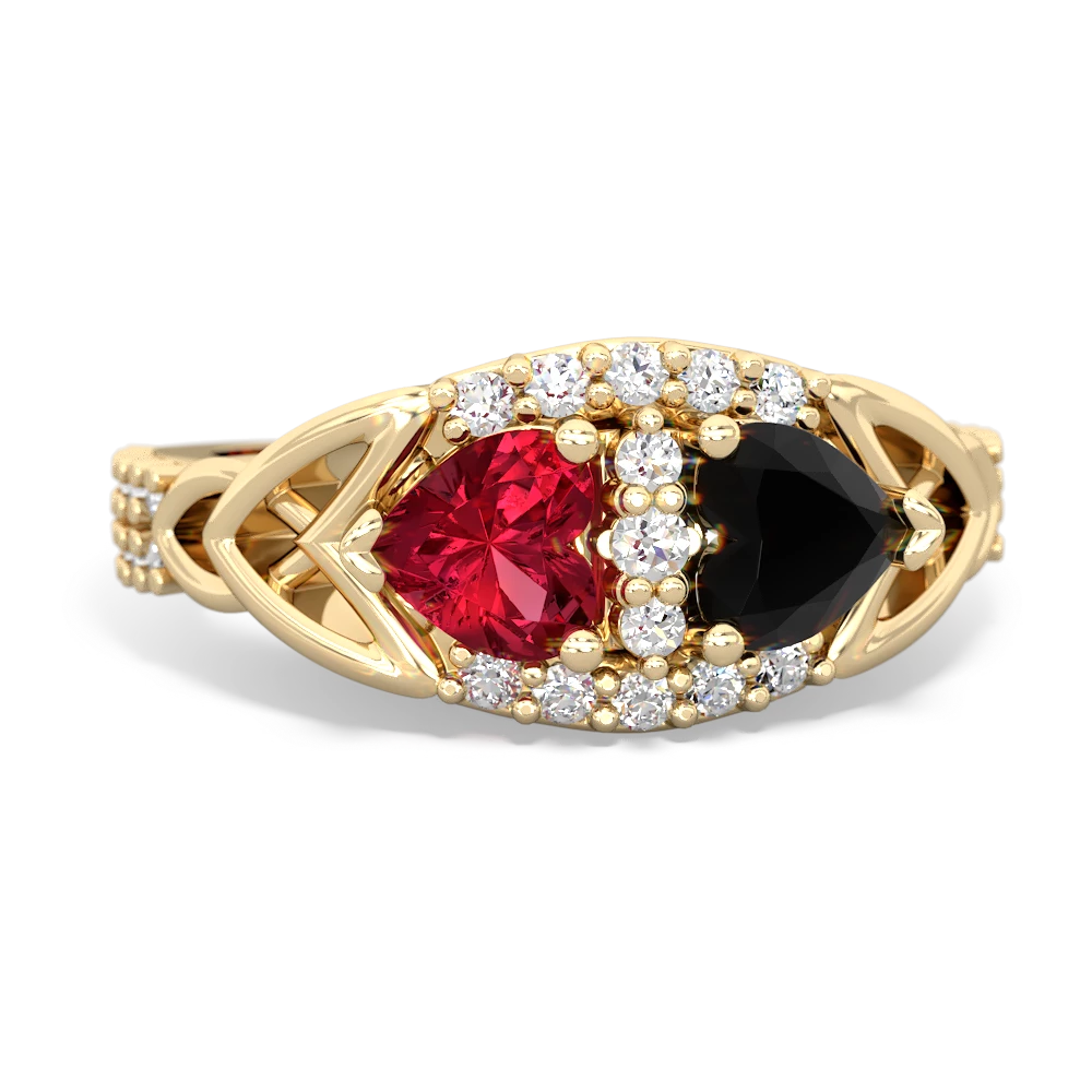 Lab Ruby Sparkling Celtic Knot 14K Yellow Gold ring R2645