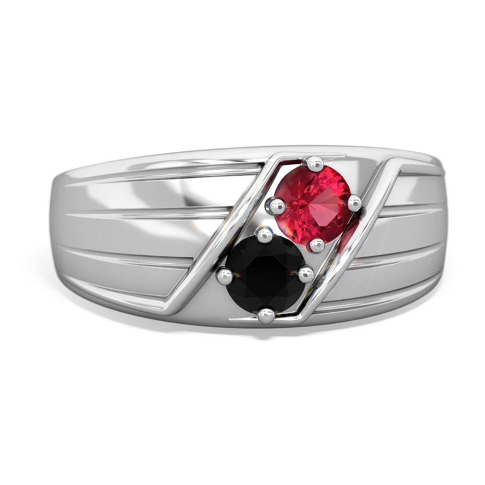 Lab Ruby Men's Streamline 14K White Gold ring R0460