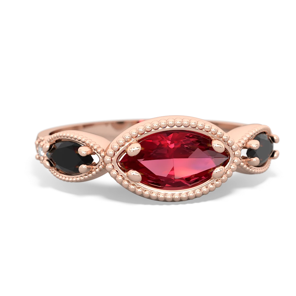 Lab Ruby Milgrain Marquise 14K Rose Gold ring R5700