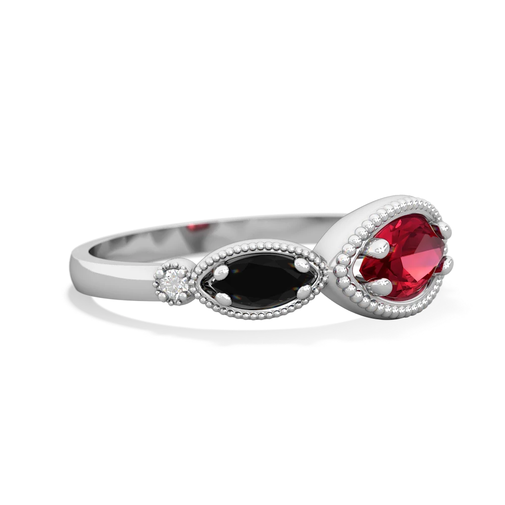 Lab Ruby Milgrain Marquise 14K White Gold ring R5700