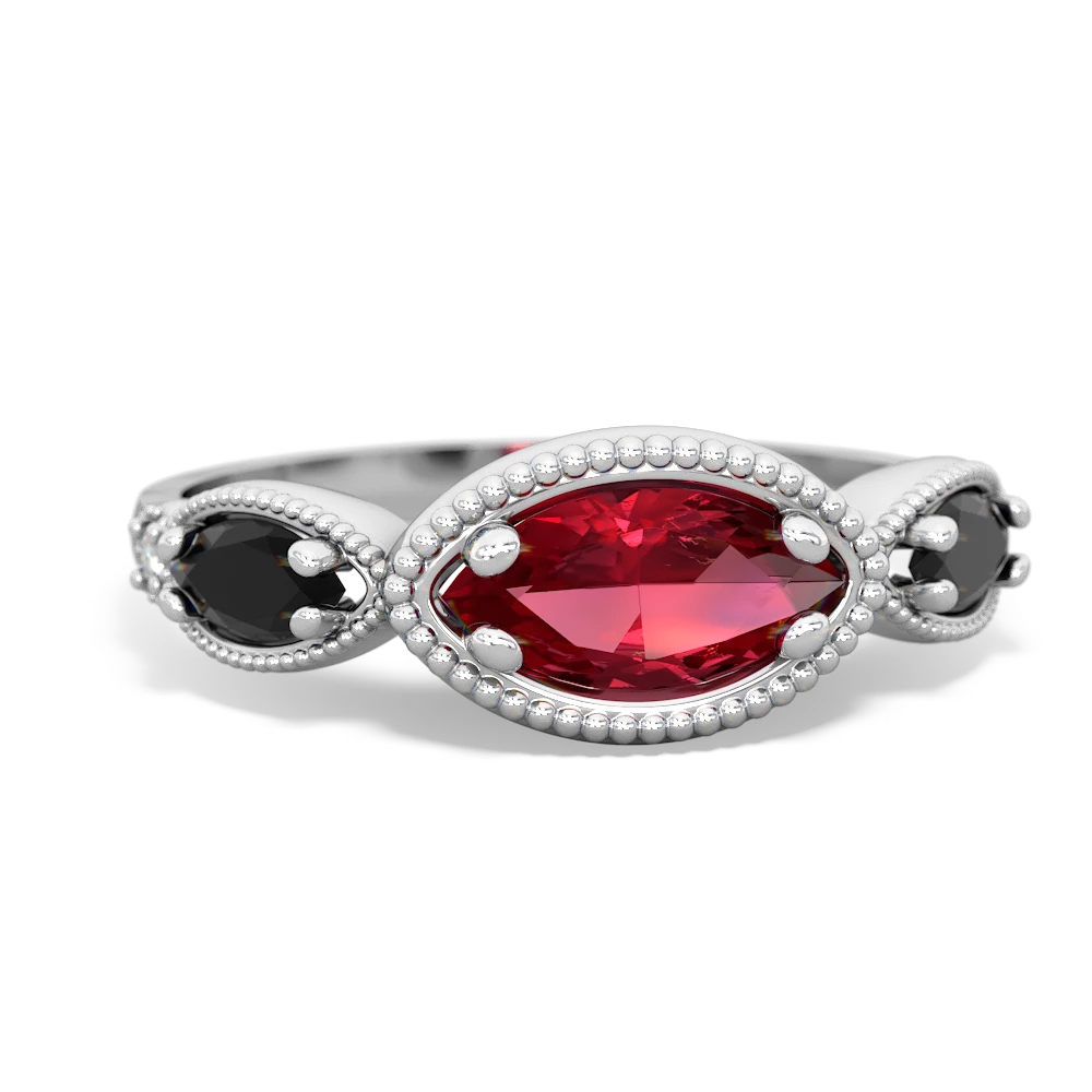 Lab Ruby Milgrain Marquise 14K White Gold ring R5700