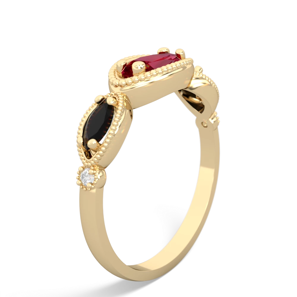 Lab Ruby Milgrain Marquise 14K Yellow Gold ring R5700