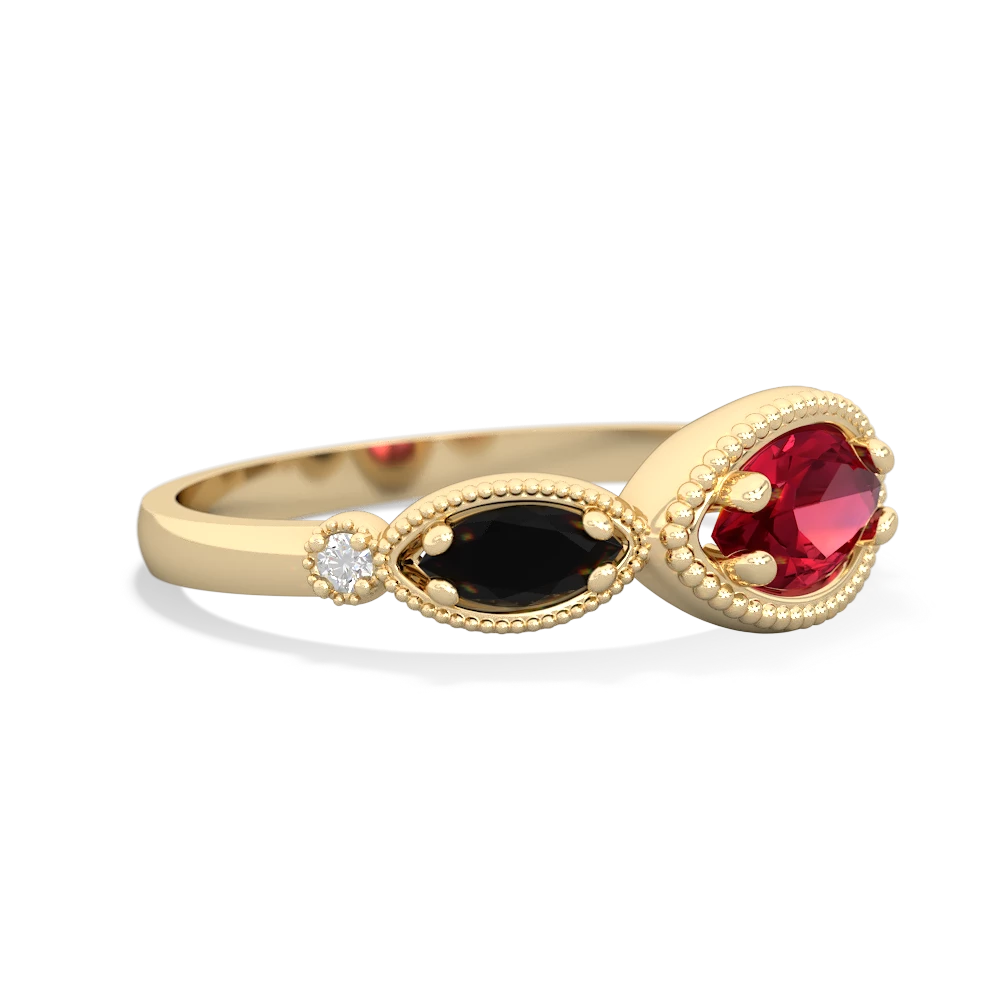 Lab Ruby Milgrain Marquise 14K Yellow Gold ring R5700