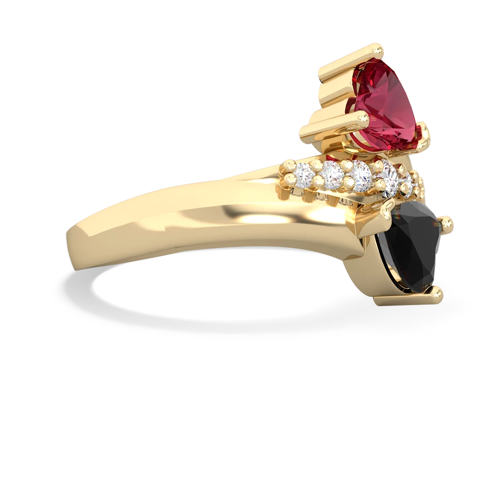 Lab Ruby Heart To Heart 14K Yellow Gold ring R2064