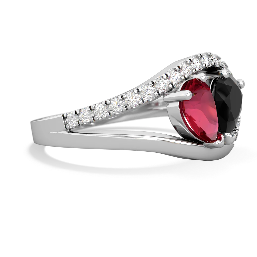 Lab Ruby Nestled Heart Keepsake 14K White Gold ring R5650