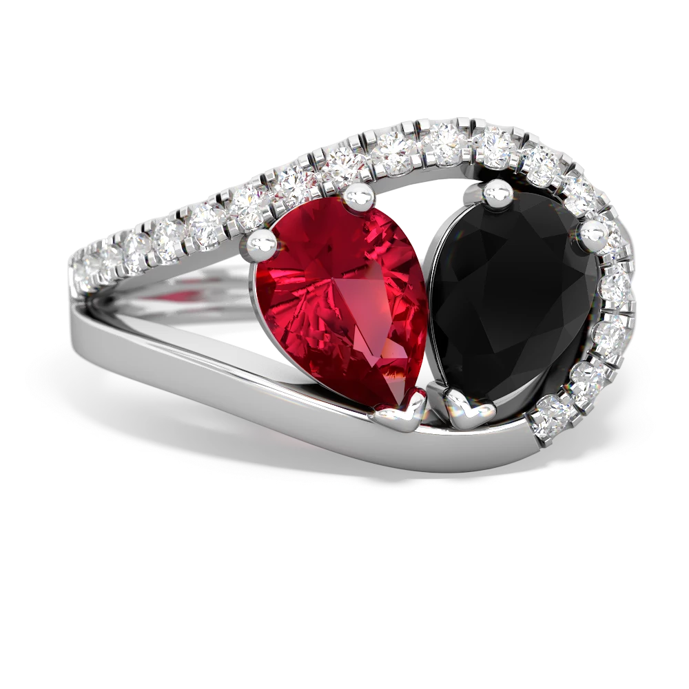 Lab Ruby Nestled Heart Keepsake 14K White Gold ring R5650