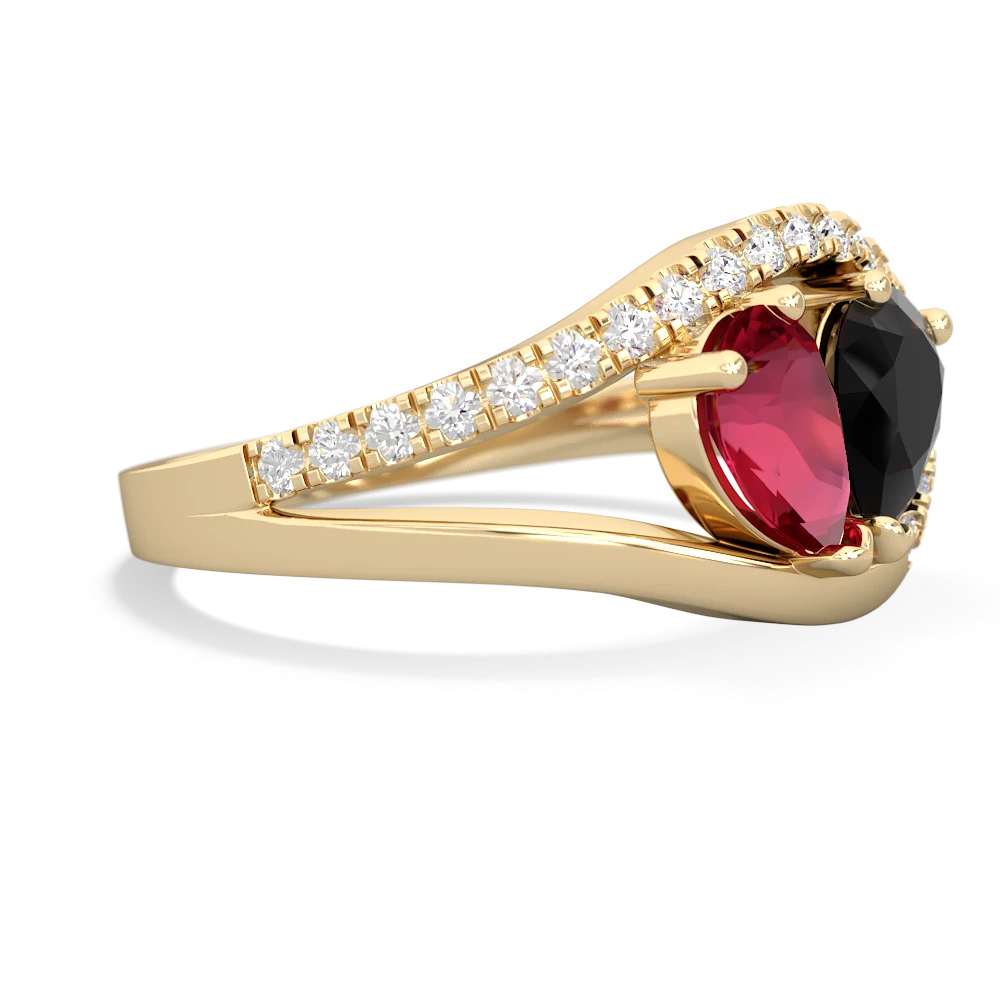 Lab Ruby Nestled Heart Keepsake 14K Yellow Gold ring R5650