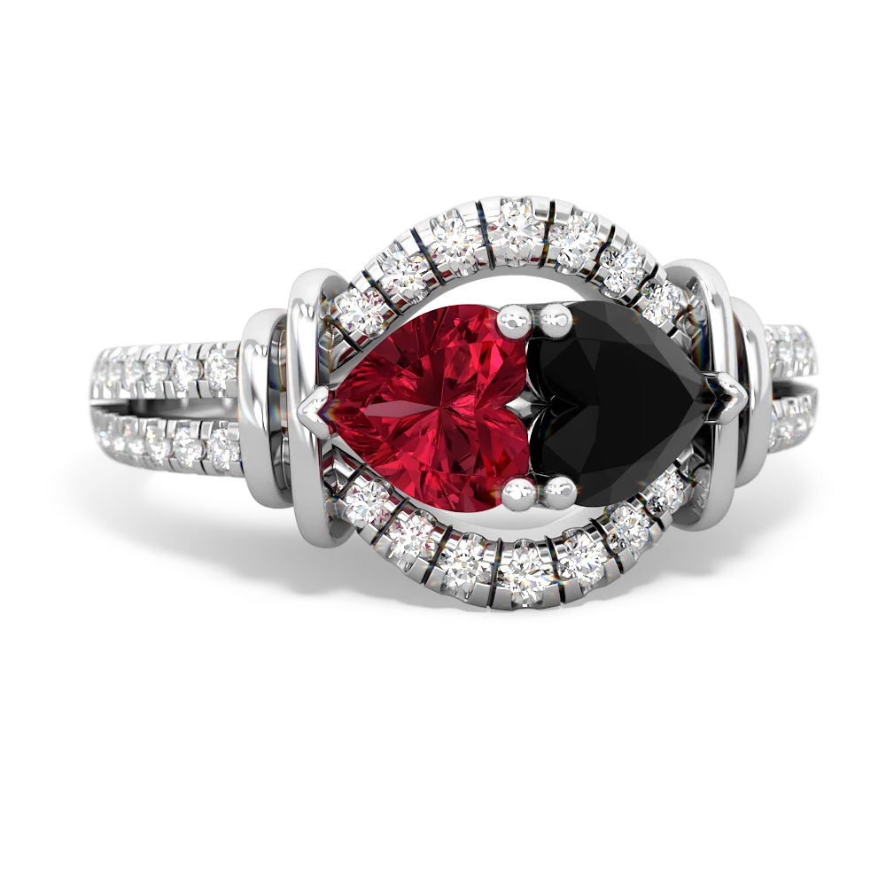 Lab Ruby Art-Deco Keepsake 14K White Gold ring R5630