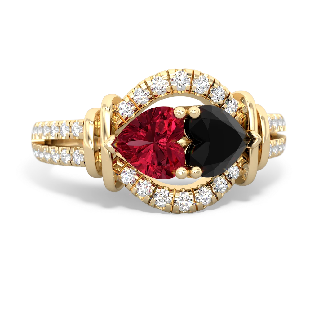 Lab Ruby Art-Deco Keepsake 14K Yellow Gold ring R5630