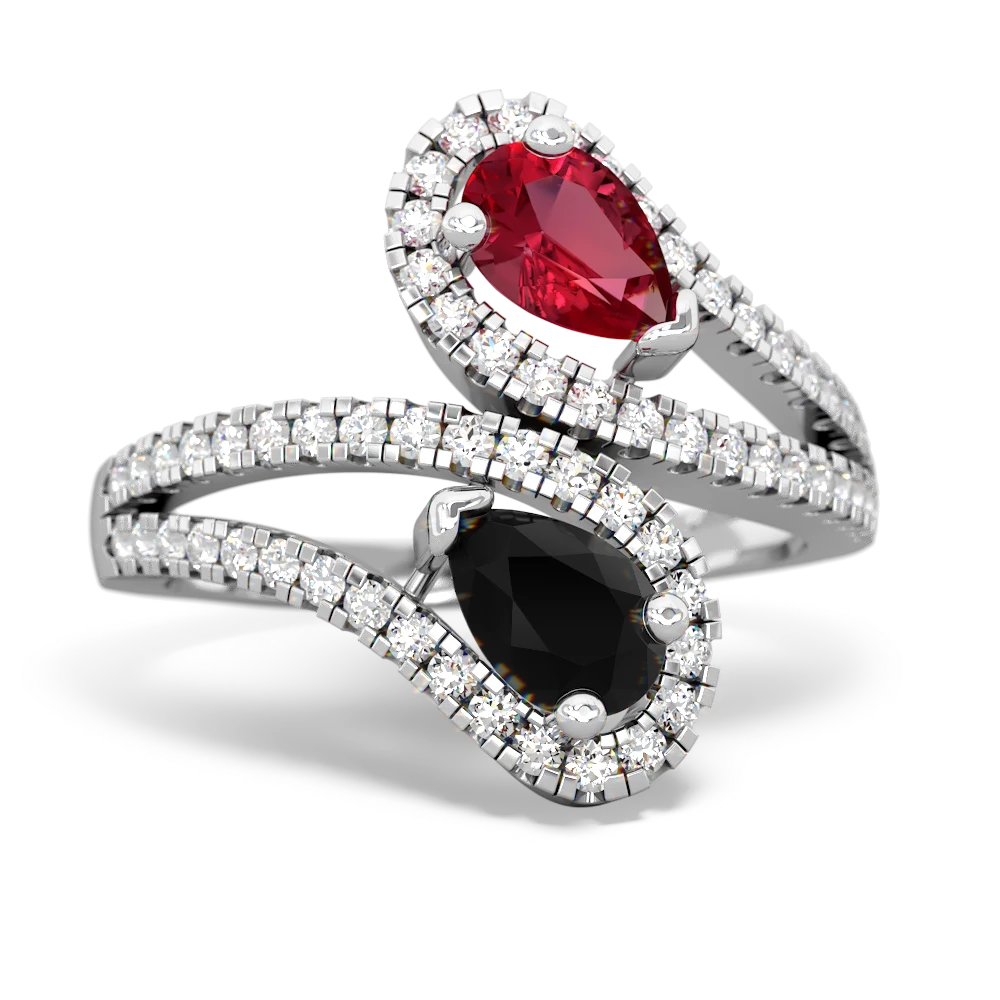 Lab Ruby Diamond Dazzler 14K White Gold ring R3000