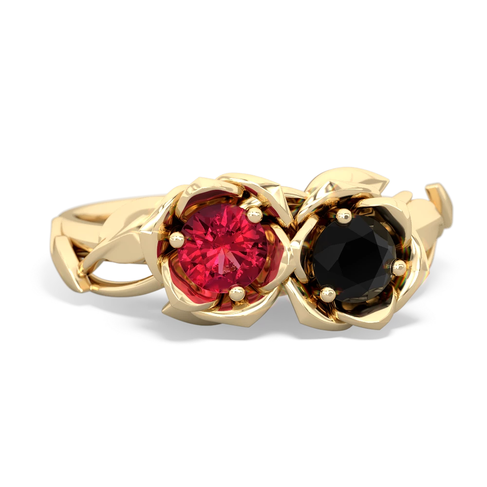 Lab Ruby Rose Garden 14K Yellow Gold ring R5510