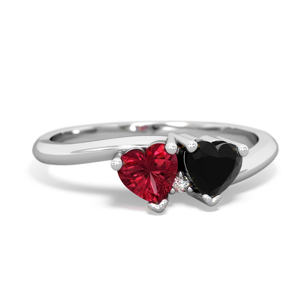 Lab Ruby Sweethearts 14K White Gold ring R5260