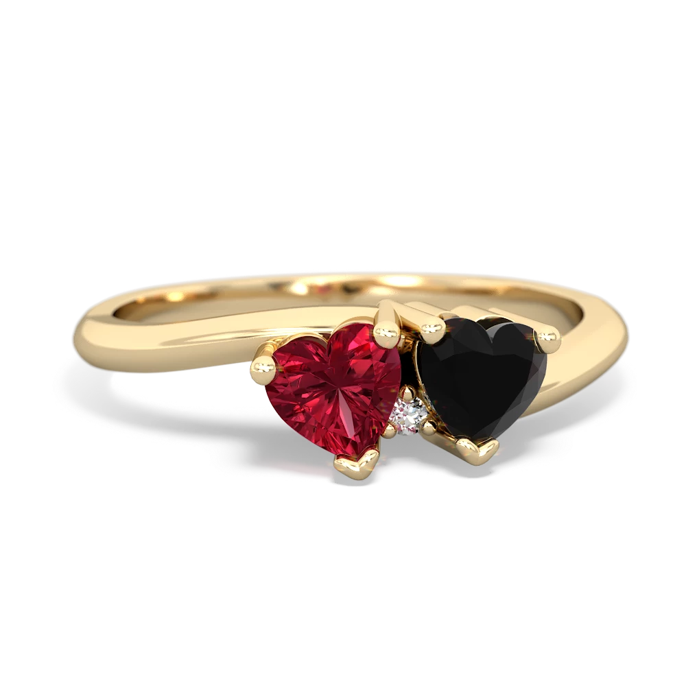 Lab Ruby Sweethearts 14K Yellow Gold ring R5260