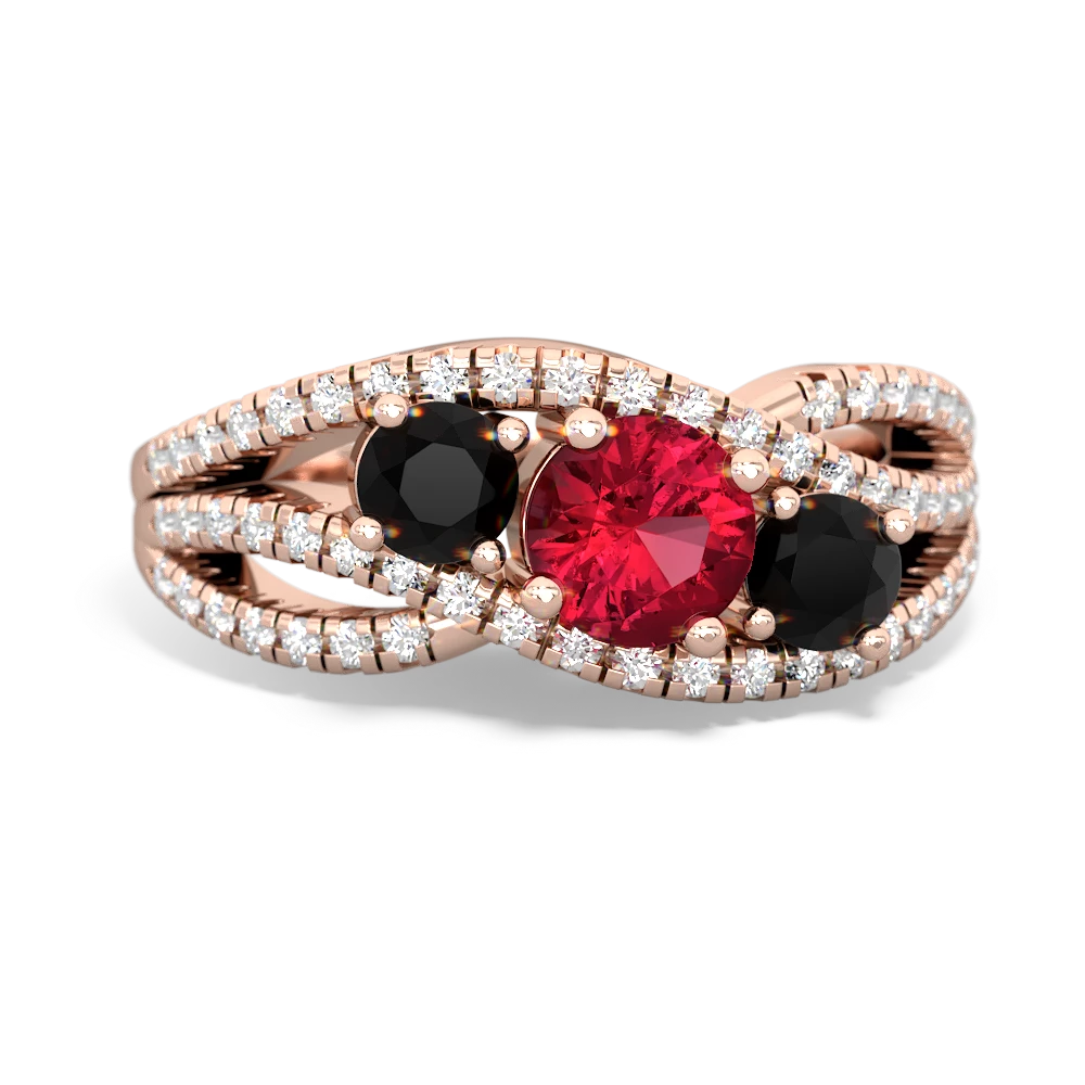 Lab Ruby Three Stone Aurora 14K Rose Gold ring R3080