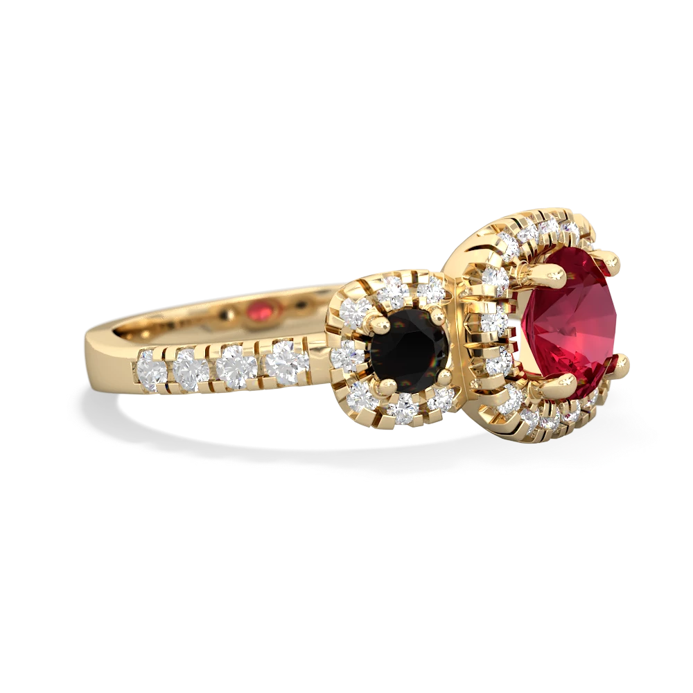 Lab Ruby Regal Halo 14K Yellow Gold ring R5350