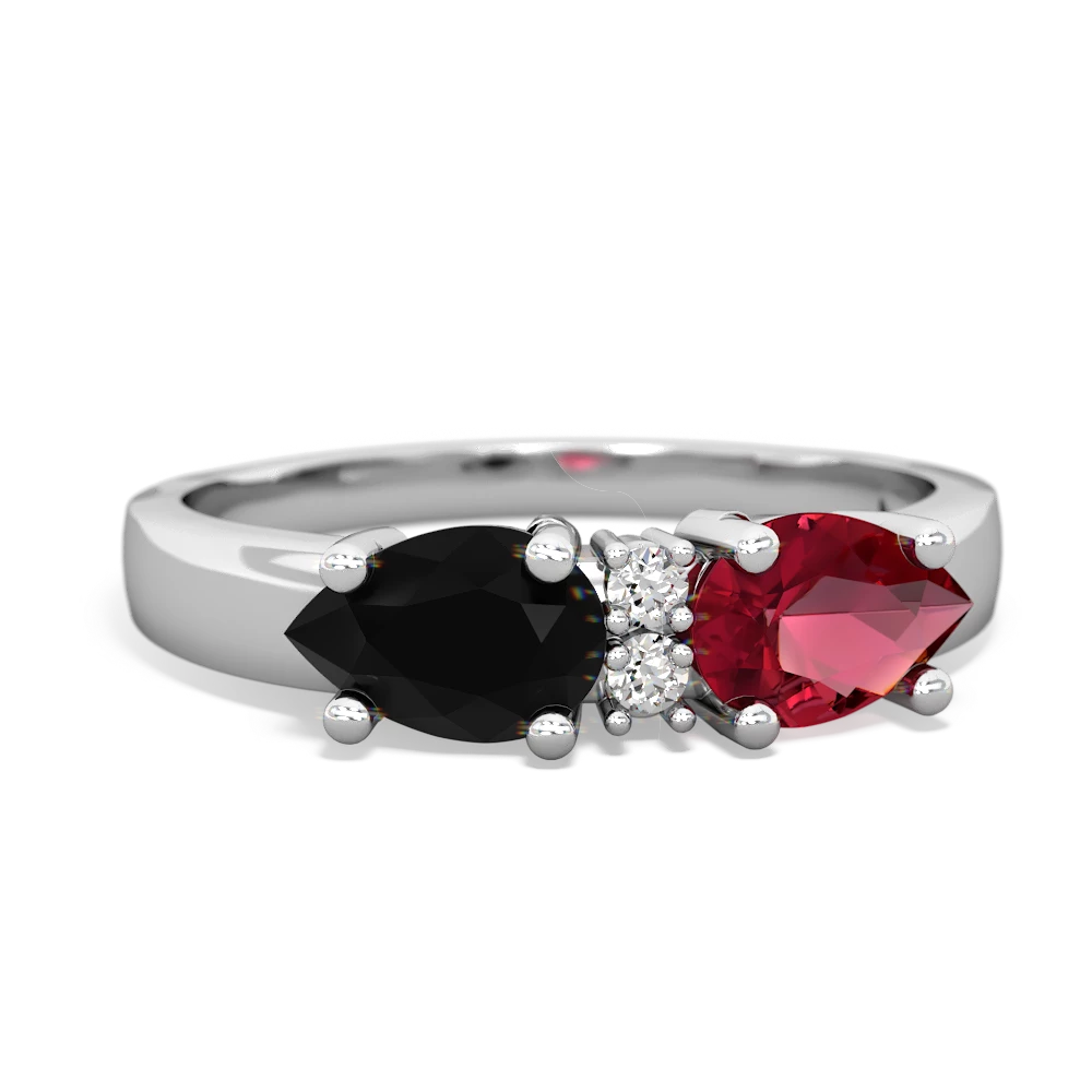 Lab Ruby Pear Bowtie 14K White Gold ring R0865