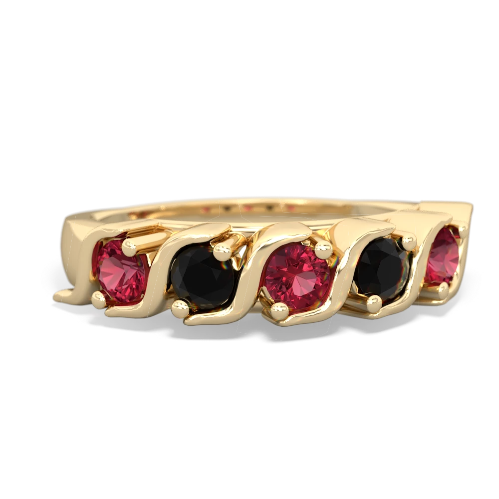 Lab Ruby Anniversary Band 14K Yellow Gold ring R2089