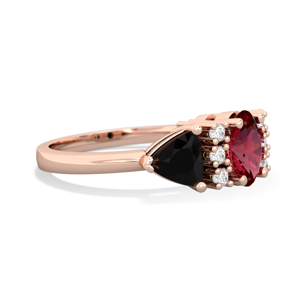 Lab Ruby Antique Style Three Stone 14K Rose Gold ring R2186