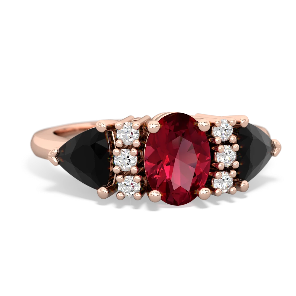 Lab Ruby Antique Style Three Stone 14K Rose Gold ring R2186