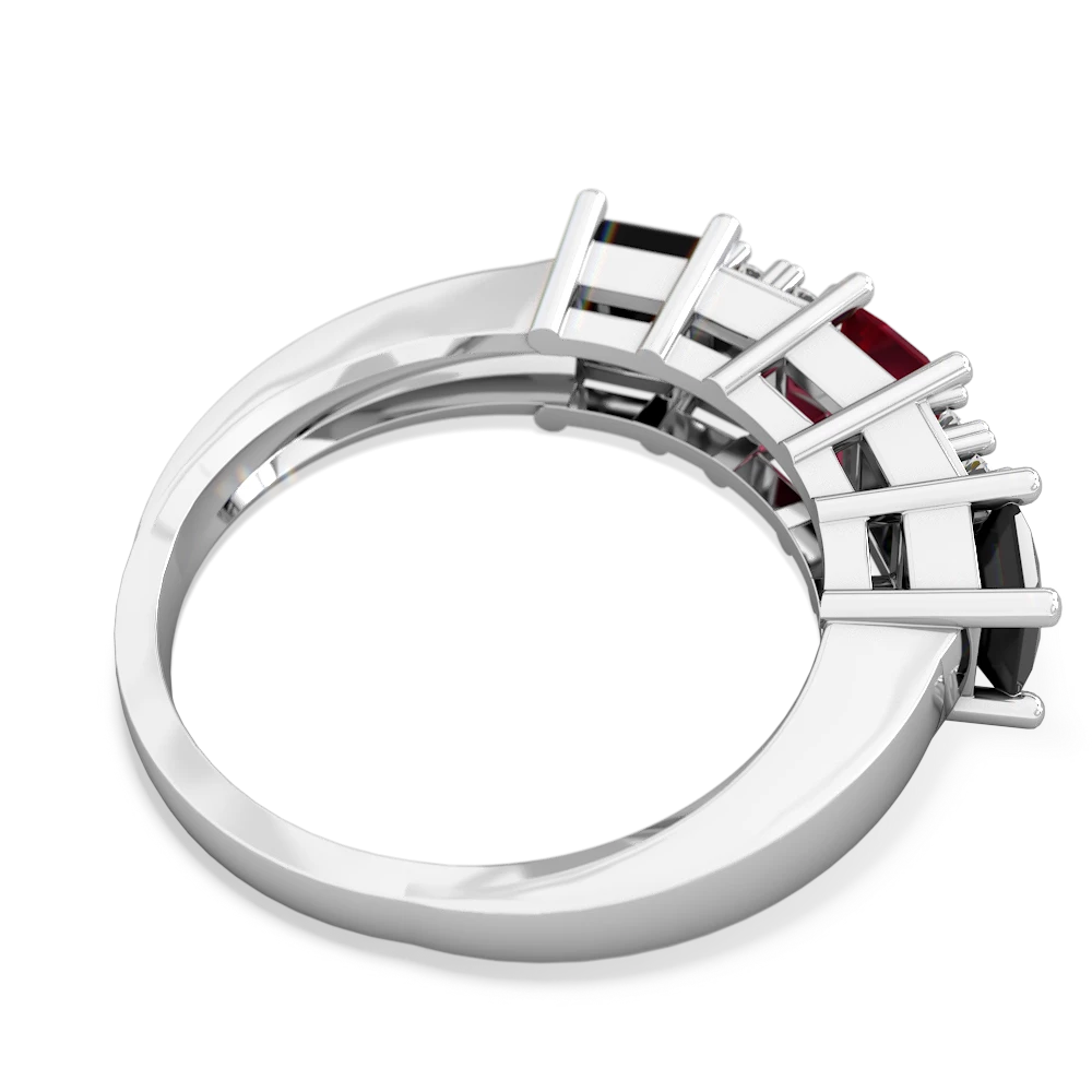 Lab Ruby Three Stone Diamond Cluster 14K White Gold ring R2592