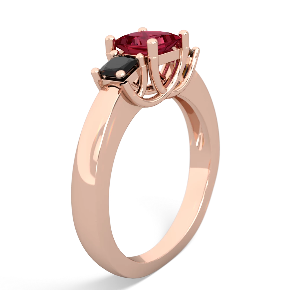 Lab Ruby Three Stone Trellis 14K Rose Gold ring R4015