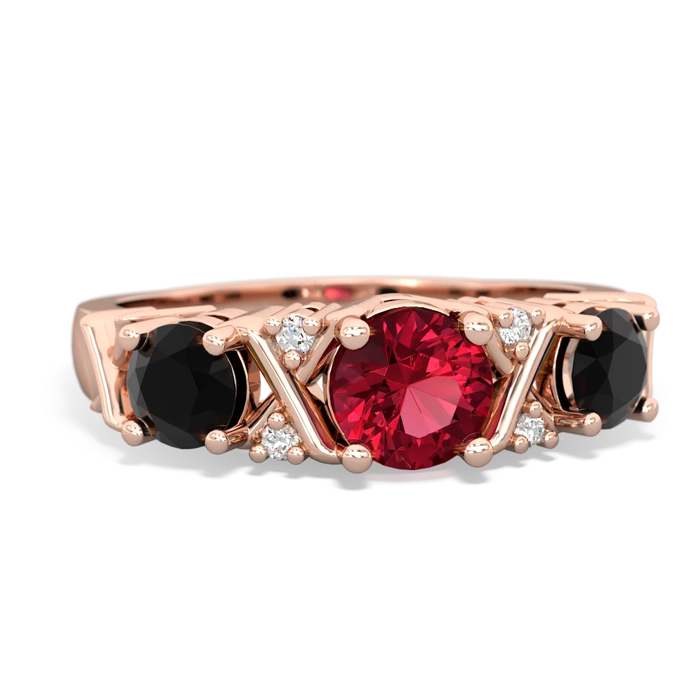 Lab Ruby Hugs And Kisses 14K Rose Gold ring R5016