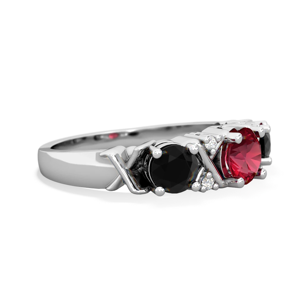 Lab Ruby Hugs And Kisses 14K White Gold ring R5016