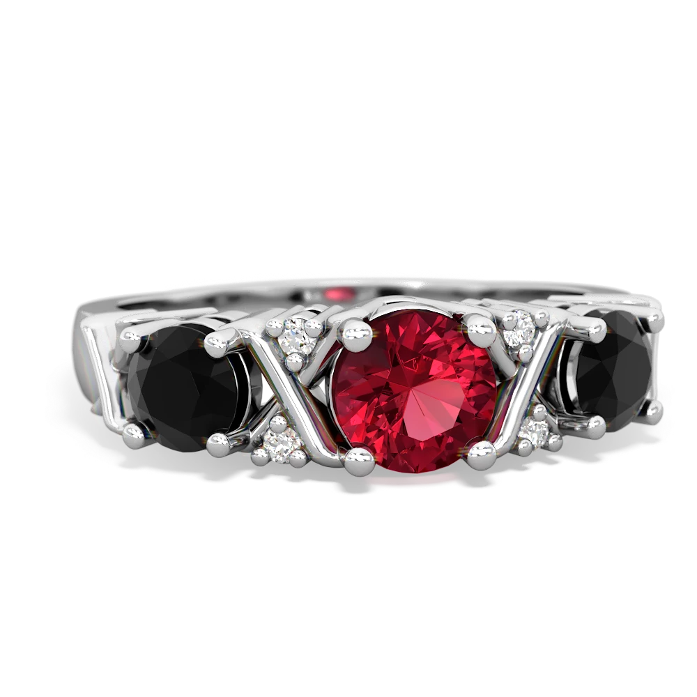 Lab Ruby Hugs And Kisses 14K White Gold ring R5016