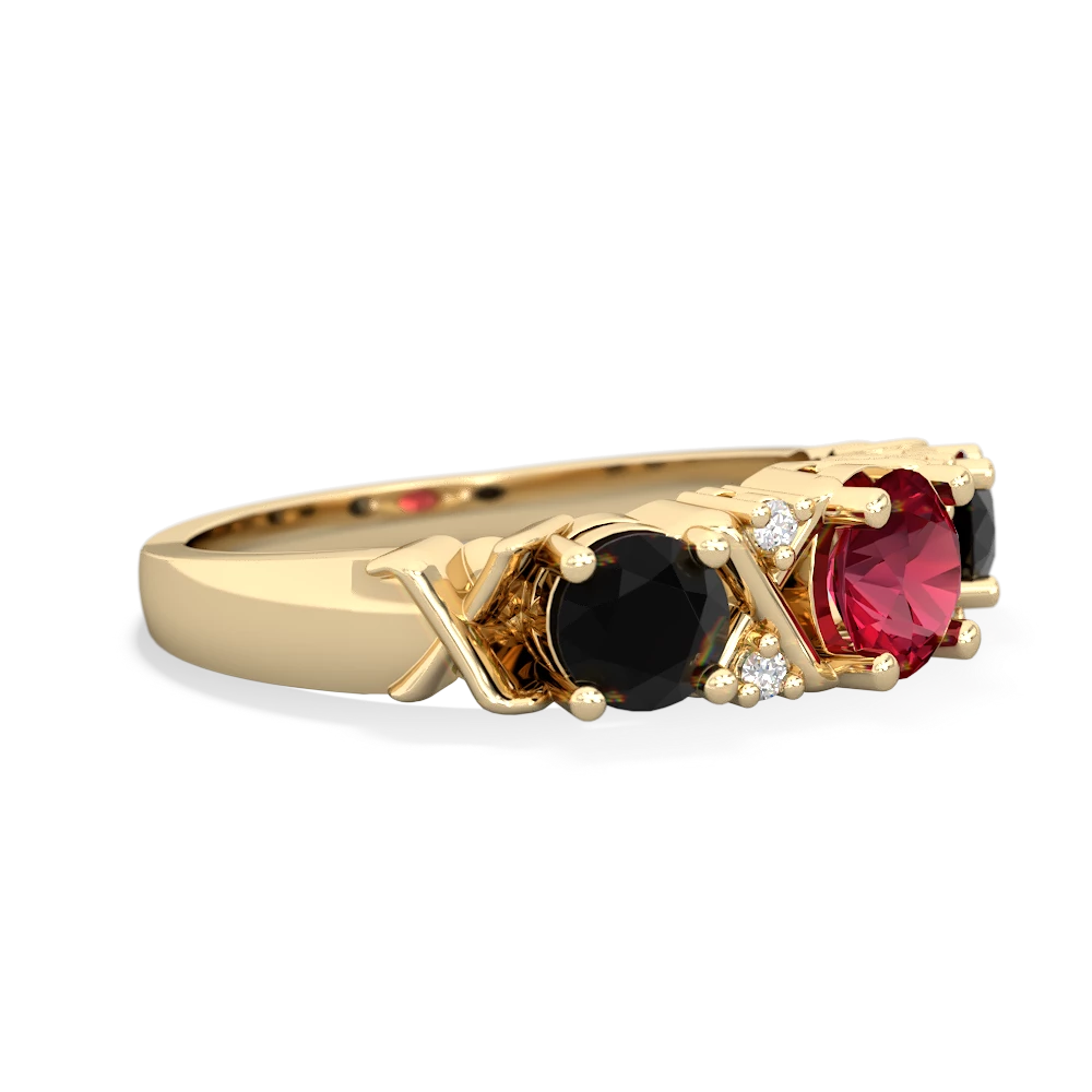 Lab Ruby Hugs And Kisses 14K Yellow Gold ring R5016