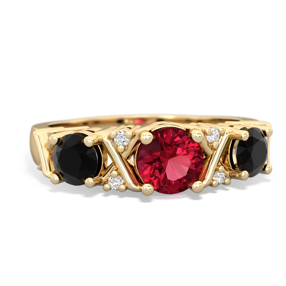 Lab Ruby Hugs And Kisses 14K Yellow Gold ring R5016