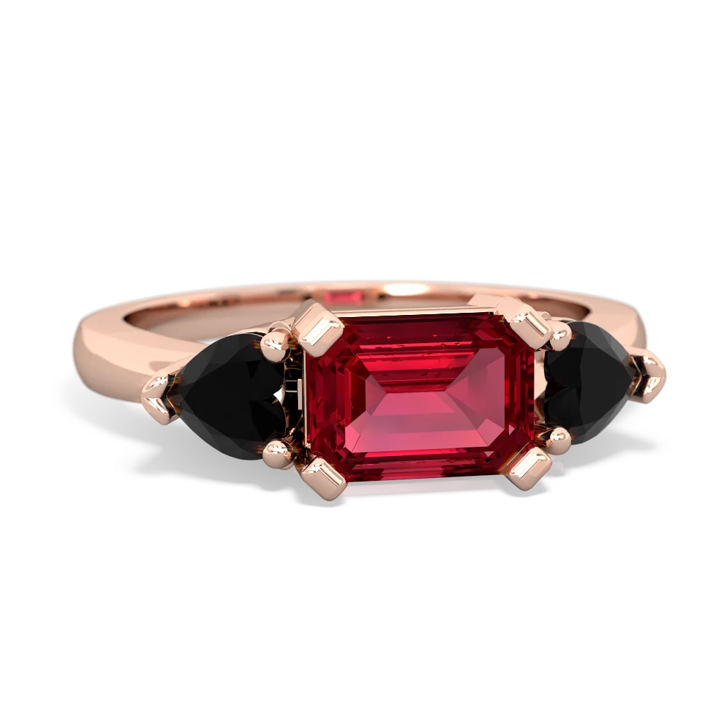 Lab Ruby Three Stone 14K Rose Gold ring R5235