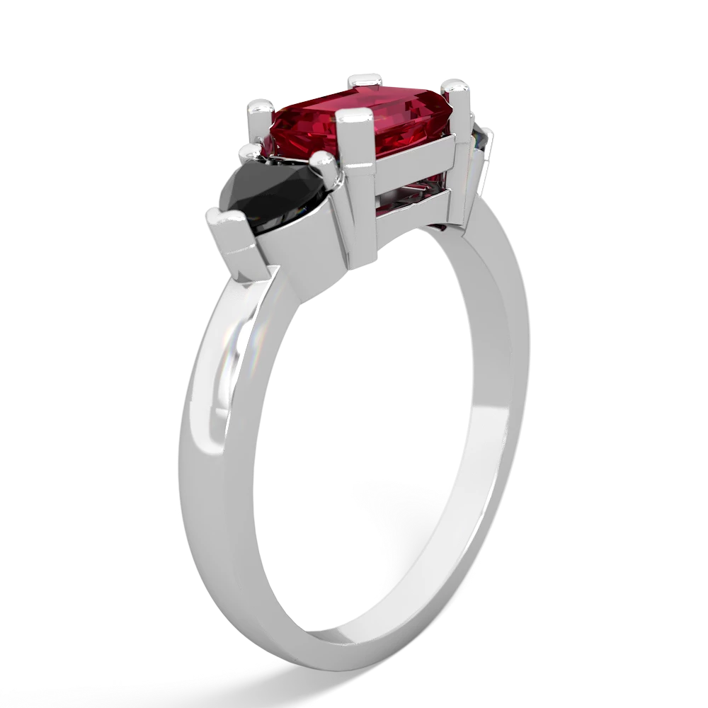 Lab Ruby Three Stone 14K White Gold ring R5235