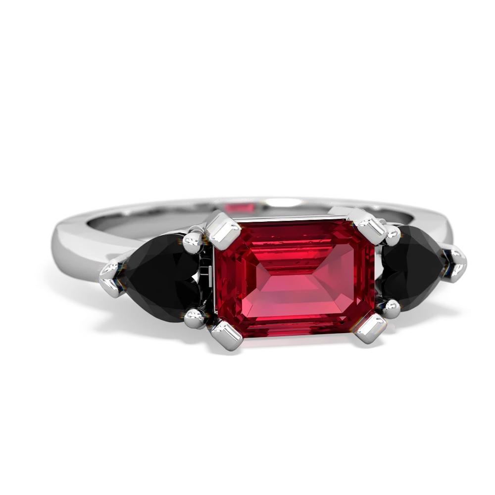 Lab Ruby Three Stone 14K White Gold ring R5235