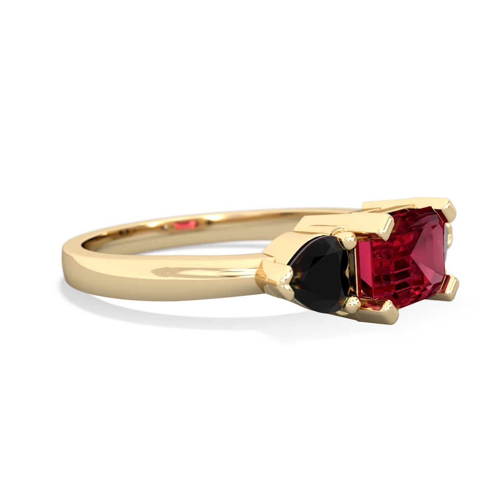 Lab Ruby Three Stone 14K Yellow Gold ring R5235