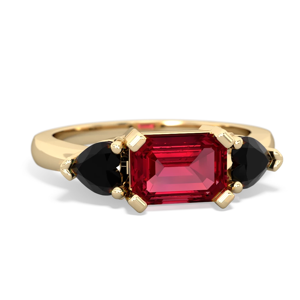 Lab Ruby Three Stone 14K Yellow Gold ring R5235