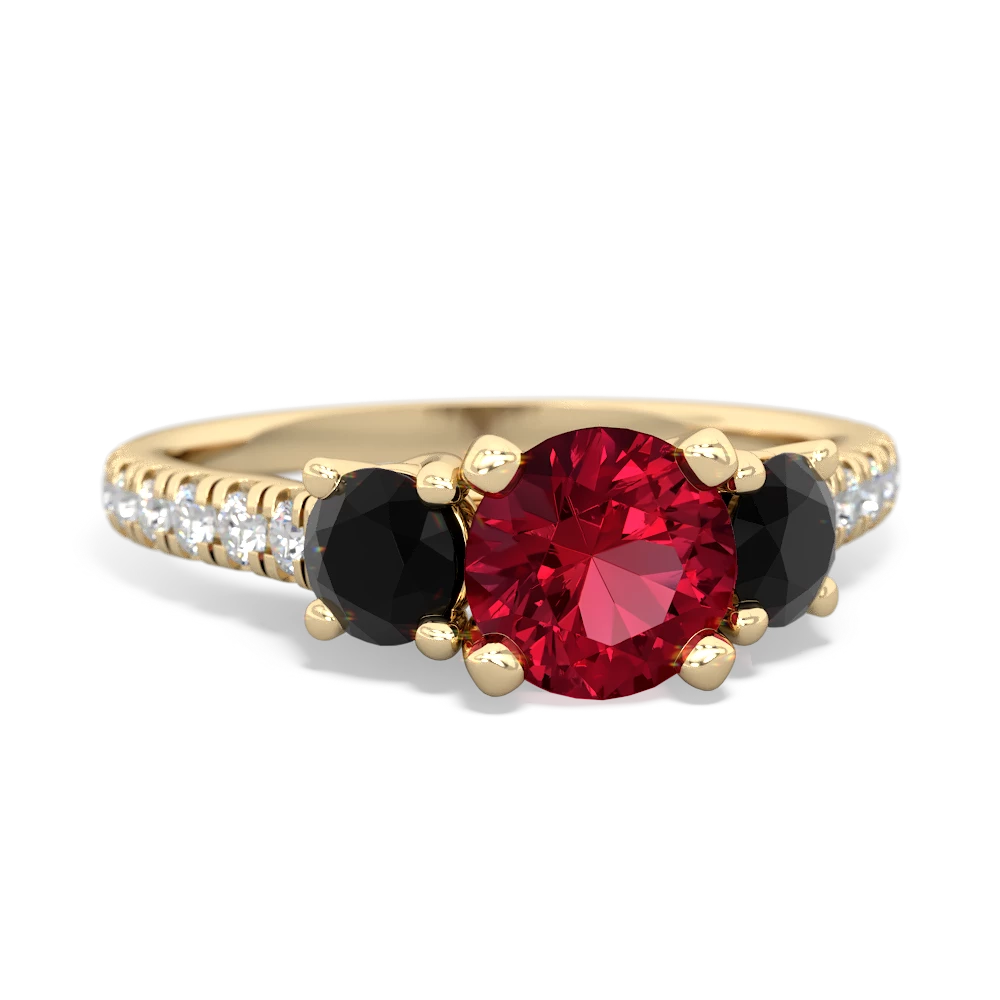 Lab Ruby Pave Trellis 14K Yellow Gold ring R5500