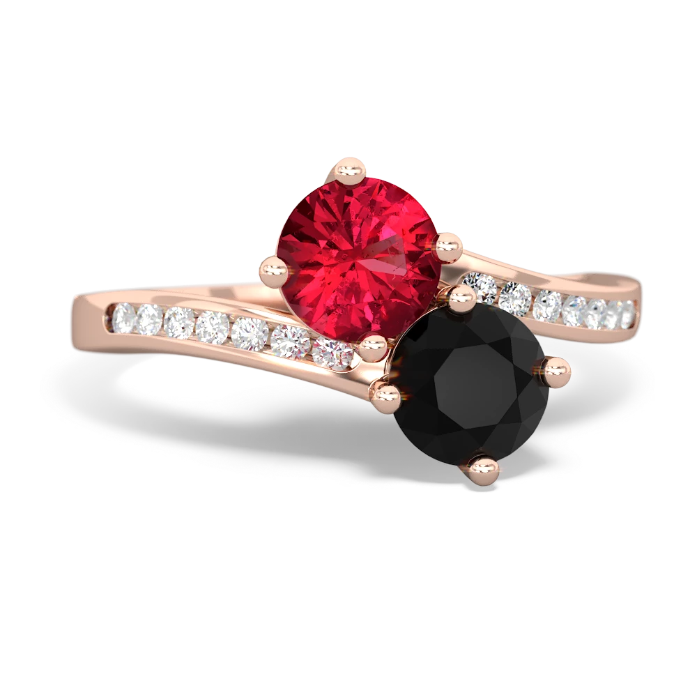 Lab Ruby Channel Set Two Stone 14K Rose Gold ring R5303