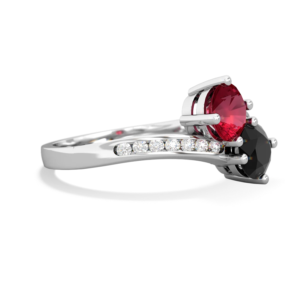 Lab Ruby Channel Set Two Stone 14K White Gold ring R5303