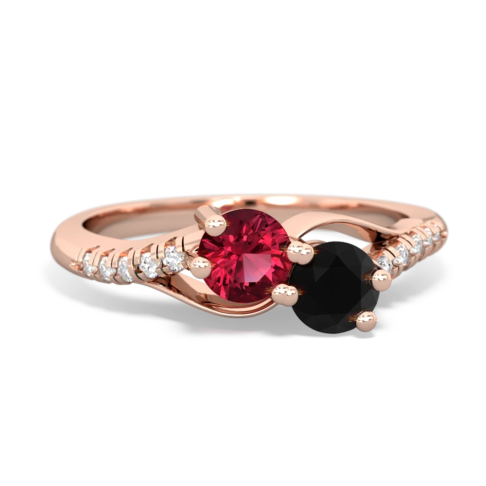 Lab Ruby Infinity Pave Two Stone 14K Rose Gold ring R5285