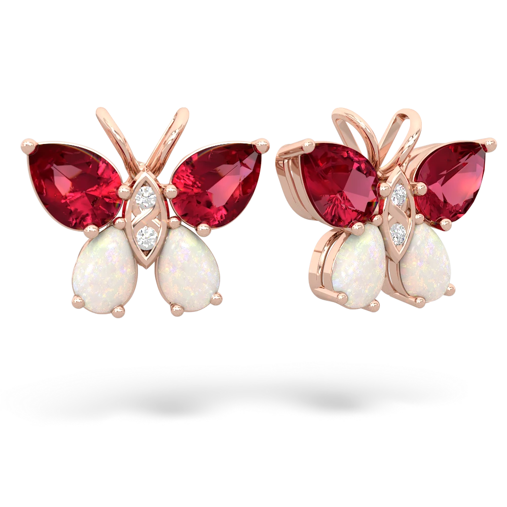 Lab Ruby Butterfly 14K Rose Gold earrings E2215